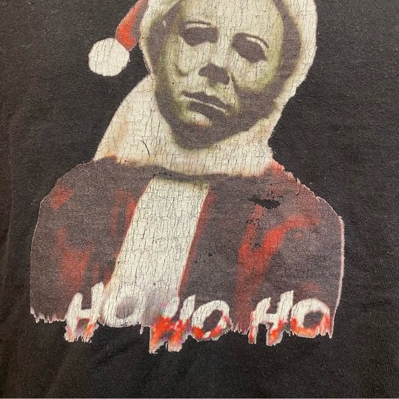 Men’s Michael Meyers Santa Ho Ho Ho black graphic T shirt Gildan sz XL - Picture 3 of 11